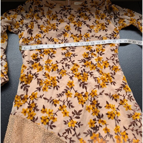 Roolee Darcy Floral Midi Dress Color BurlyWood Sheer Long Sleeves Medium - Picture 5 of 14